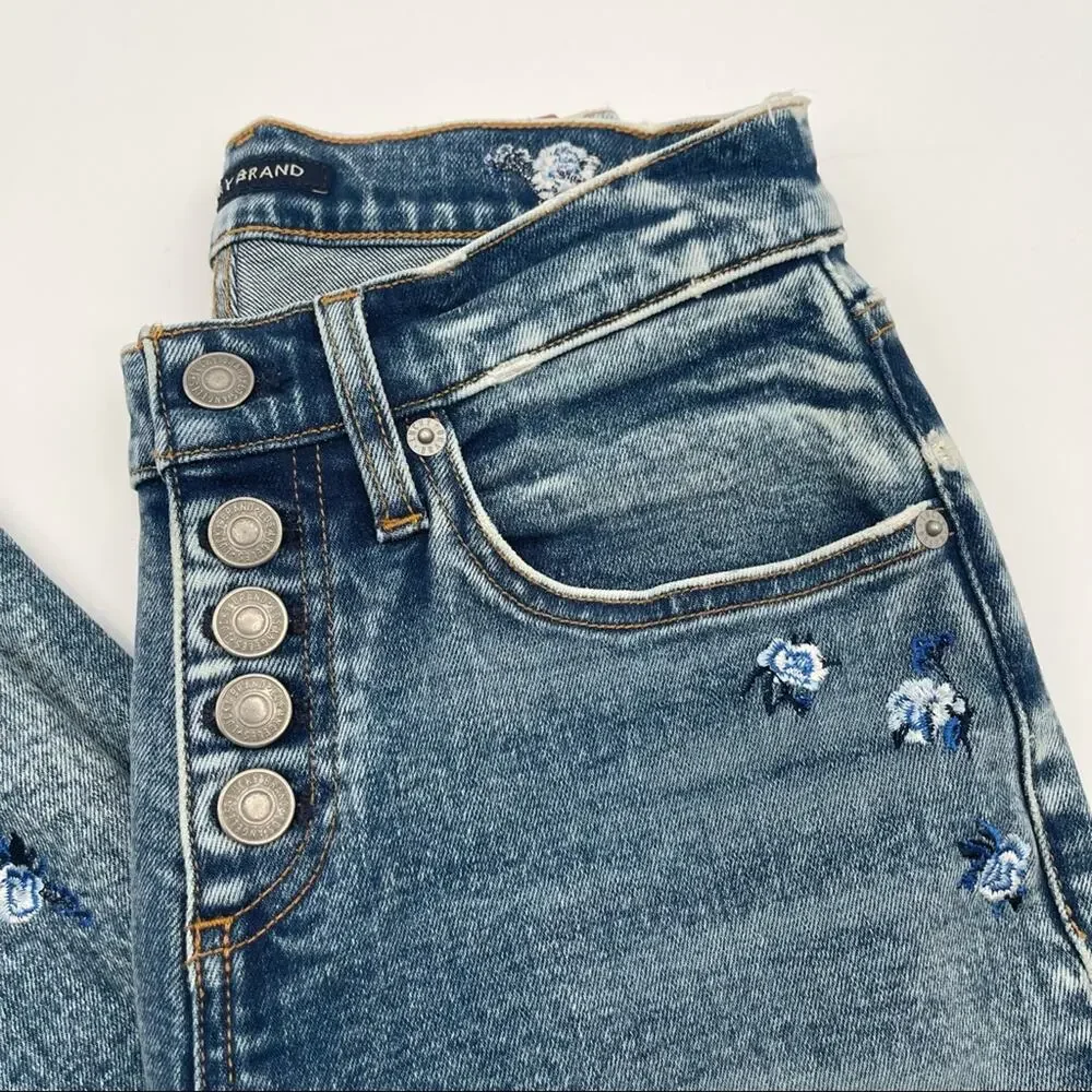 NWOT LUCKY BRAND Denim Jeans Ava Mid Rise Skinny Embroidered Flowers Size 25